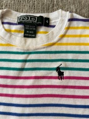 Vintage Polo Ralph Lauren Girls Rainbow Stripe Long Sleeve Shirt Size 4 USA